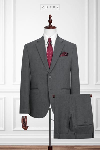 VD402 Bộ Vest Nam Xám Rêu Cổ Danton 2 Nút